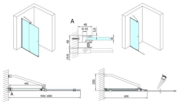 Polysan Polysan, MODULÁRIS ZUHANYVÁV 1000 mm-es csúszdákkal, fekete, MS5-100B