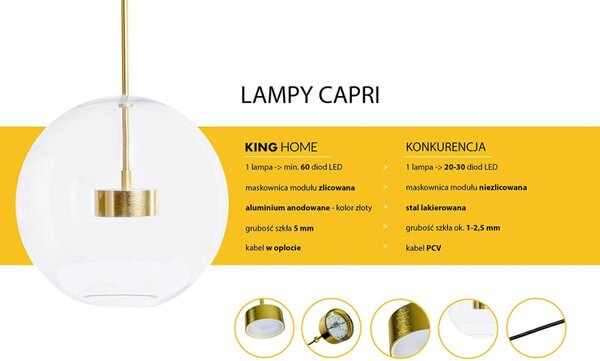 MOOSEE Capri Disc 5 LED Üvegbúrás Függőlámpa Arany