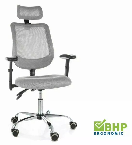 Q-118R Ergonomikus Hálós Forgószék Szürke Állítható Fejtámlával