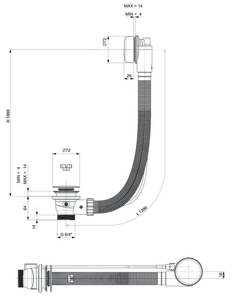 Polysan Polysan, Kád szett bowdennel, hossz 1200mm, dugó 72mm, króm, 71856