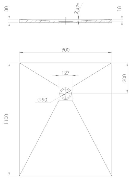 Polysan Polysan, TRENECA öntött márvány zuhanytálca állítható méretű 110x90cm, fehér matt, 84314.11