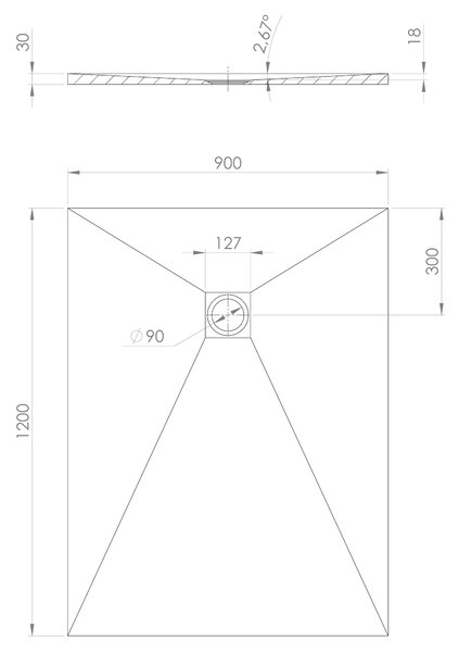Polysan Öntött márványból készült Polysan, TRENECA zuhanytálca 120x90cm méretállítási lehetőséggel, fekete matt, 84307.21