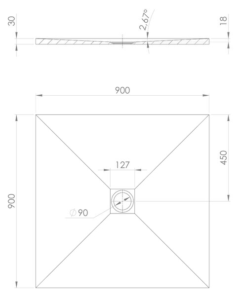 Polysan Öntött márványból készült Polysan, TRENECA zuhanytálca 90x90cm méretállítási lehetőséggel, fekete matt, 84300.21