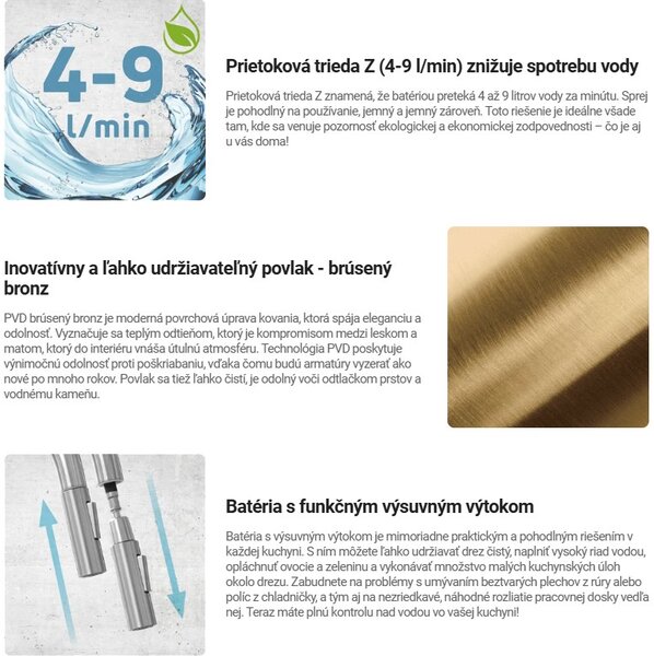Deante Eridan, magas mosogató csaptelep kihúzható kifolyóval szűrt vízhez h-333, bronz, DEA-BRE_C75M