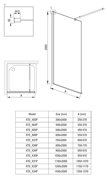 Deante Zuhanyfal/bejáró, Kerria Plus rendszer - 50 cm