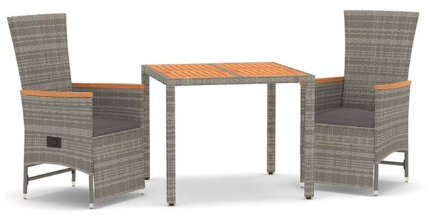 Polyrattan Kerti Étkezőgarnitúra - 3 részes - Szürke
