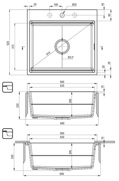 Deante Magnetic, 1 kamrás gránit mosogató 560x520x220mm, grafit fém, DEA-ZRM_G10A