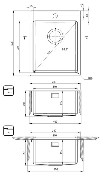 Deante Olfato, 1 kamrás rozsdamentes mosogató 390x505x200mm, grafit, DEA-ZPO_D10E