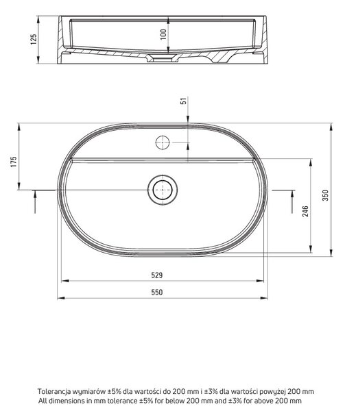 Deante Silia, gránit asztali mosogató 550x350x125mm, antracit metál, DEA-CQS_TU6B