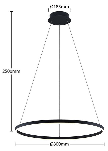 Arcchio Albiona LED lógó világítás, fekete, 1 gyűrű, Ø 80 cm, dimmelhető, Fekete, Konyha, fém, Modern