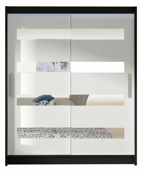 Gardróbszekrény Closico Camera XIII, Laminált forgácslap, 200x150x58cm, Fehér, Fekete