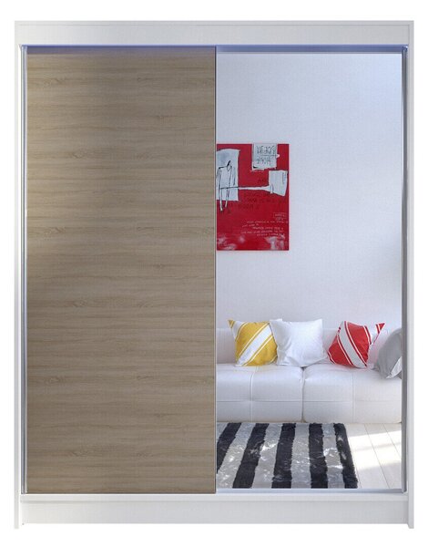 Gardróbszekrény Closico Vastor I, Laminált forgácslap, 200x150x58cm, Fehér, Sonoma tölgy