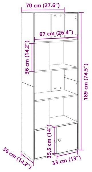 VidaXL Fekete Fa Könyvespolc - 70x36x189 cm