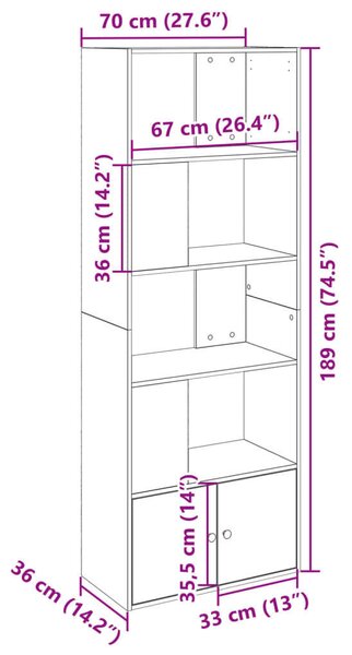 VidaXL Fehér Fa Könyvespolc - 70x36x189 cm