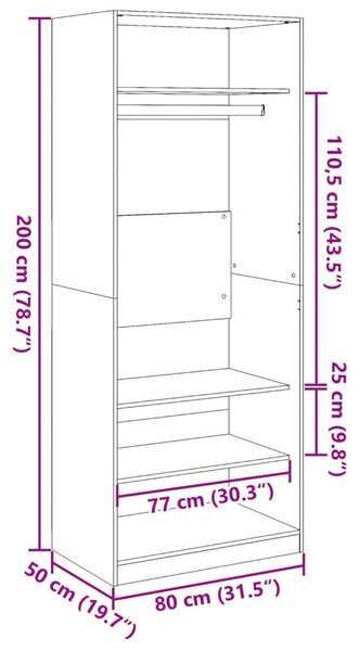 VidaXL fehér szerelt fa ruhásszekrény 80 x 50 x 200 cm