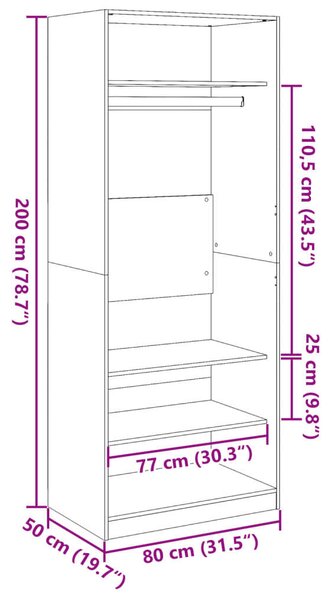 VidaXL Fa Ruhaszekrény - Füstös Tölgy - 80x50x200 cm
