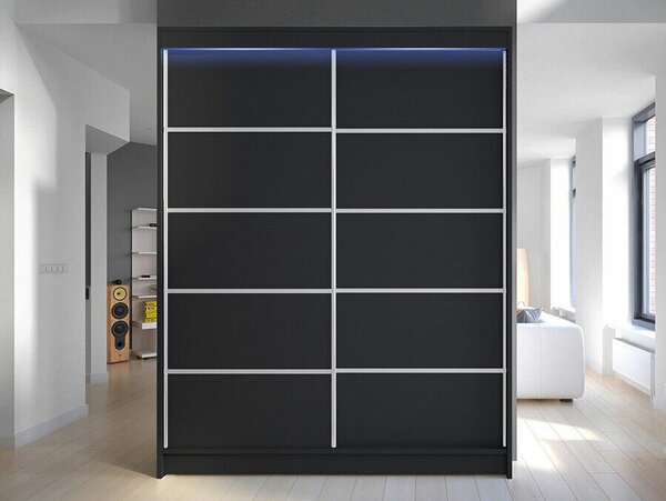 Gardróbszekrény Closico Vastor IV, Laminált forgácslap, 200x150x58cm, Fekete