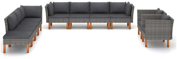 Polyrattan Kerti Ülőgarnitúra - 10 részes - Szürke
