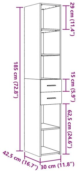 VidaXL sonoma tölgy színű szerelt fa magasszekrény 30 x 42,5 x 185 cm