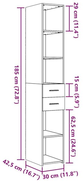 VidaXL szürke sonoma színű szerelt fa magasszekrény 30 x 42,5 x 185 cm