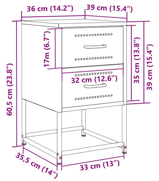 VidaXL Fém Éjjeliszekrény Szett - 2 db - Fekete - 36x39x60,5 cm