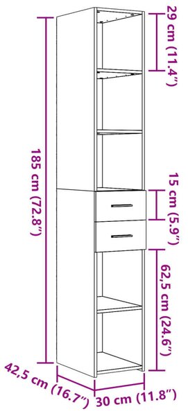 VidaXL betonszürke szerelt fa magasszekrény 30 x 42,5 x 185 cm