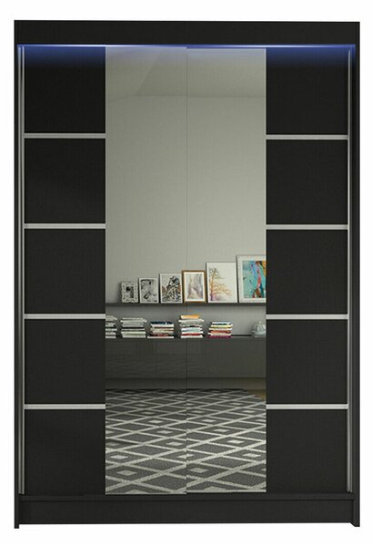 Gardróbszekrény Closico Salvor V, Laminált forgácslap, 200x120x58cm, Fekete