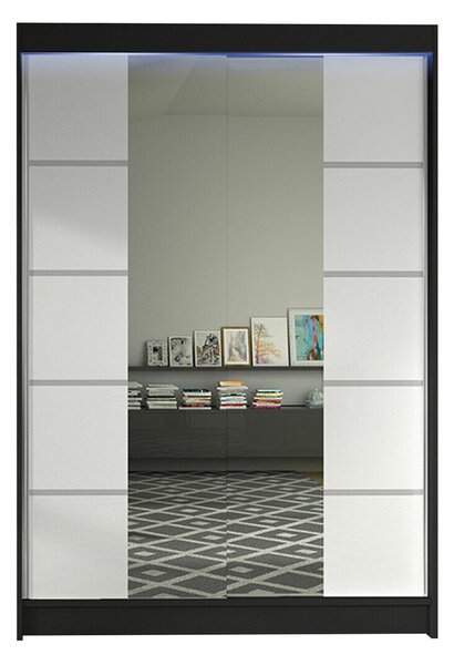 Gardróbszekrény Closico Salvor V, Laminált forgácslap, 200x120x58cm, Fekete, Fehér