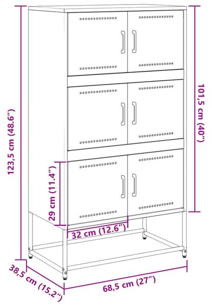 VidaXL Rózsaszín Fém Tárolószekrény - 6 Rekeszes - 68,5x38,5x123,5 cm