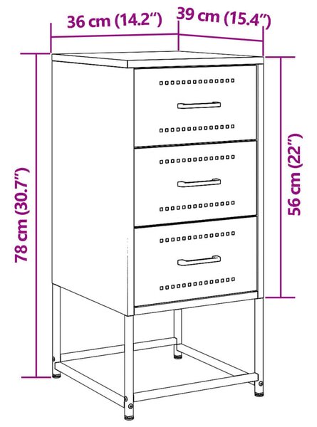 VidaXL Fém Éjjeliszekrény Szett - 2 db, 3 Fiókos, Fekete - 36x39x78cm