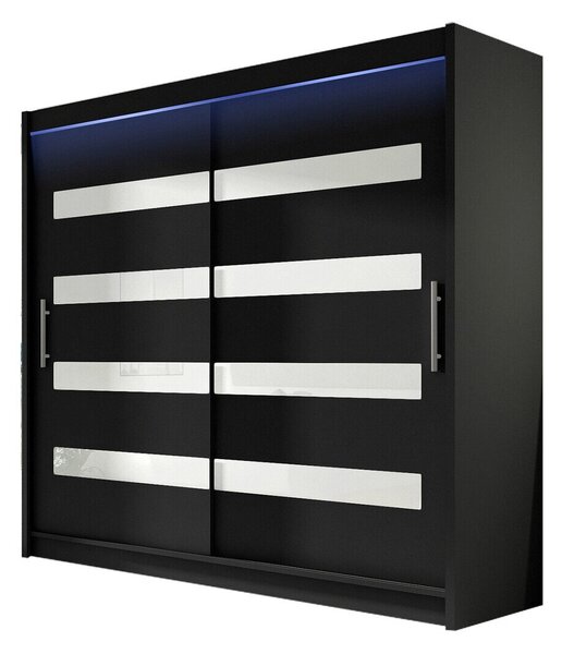 Gardróbszekrény Closico Pallor XI, Laminált forgácslap, 215x180x58cm, Fekete, Fényes fehér