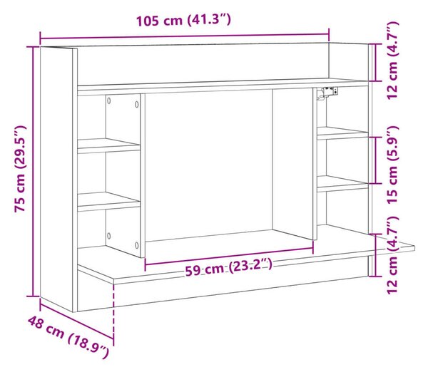 VidaXL Falra Szerelhető Íróasztal - Fekete - 105x48x75 cm