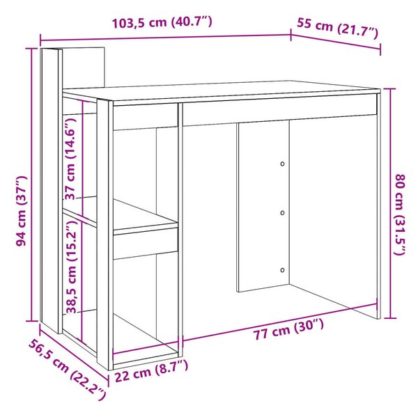 VidaXL Fekete Íróasztal - 103,5x56,5x94 cm