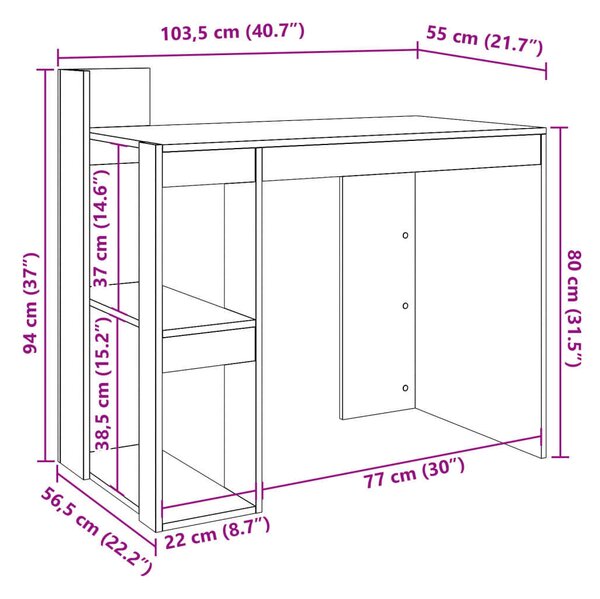 VidaXL fehér szerelt fa irodai asztal 103,5 x 56,5 x 94 cm