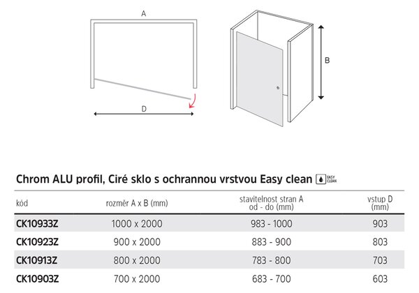 Mereo Mereo, Pivot zuhanyajtó, Novea, króm ALU, Átlátszó üveg, L/R változat, MER-CK10903Z
