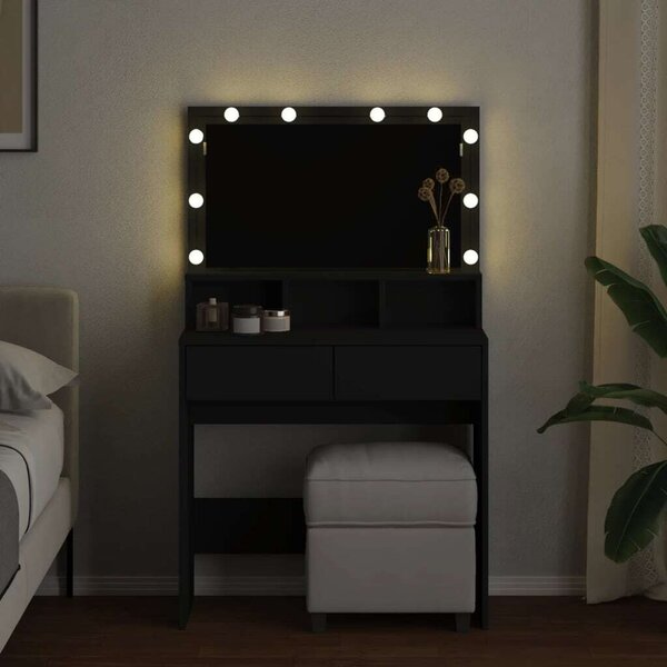 VidaXL Sminkasztal LED-del - Fekete - 80x41x134,5cm