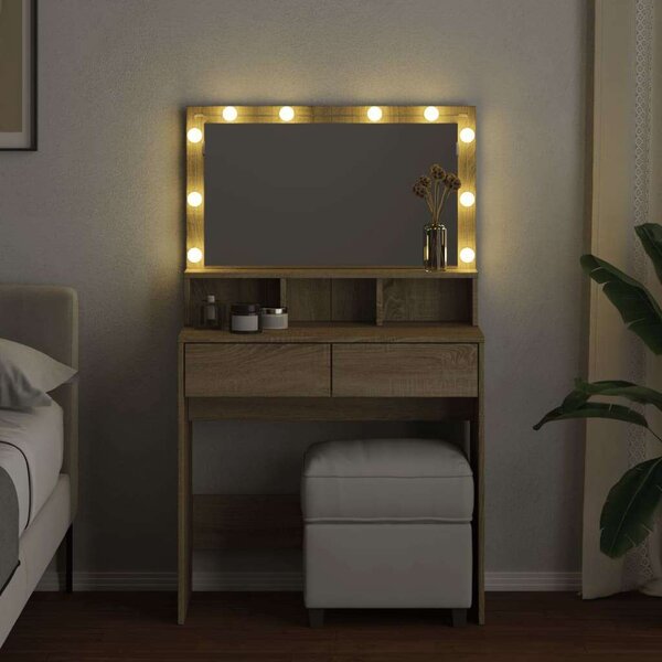VidaXL LED-es Sminkasztal - Sonoma Tölgy - 80x41x134,5 cm