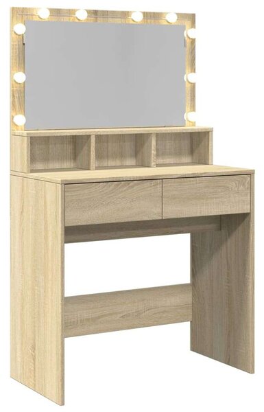 VidaXL LED-es Sminkasztal - Sonoma Tölgy - 80x41x134,5 cm