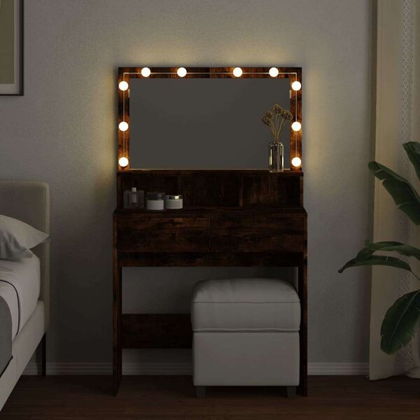 VidaXL LED-es Sminkasztal - Füstös Tölgy - 80x41x134,5cm