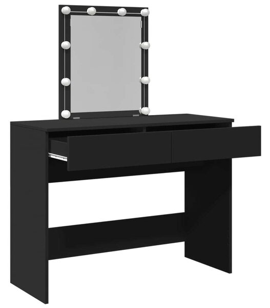 LED-es Sminkasztal - Fekete - 100x40x130 cm