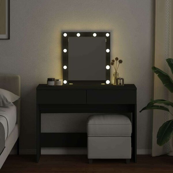 LED-es Sminkasztal - Fekete - 100x40x130 cm