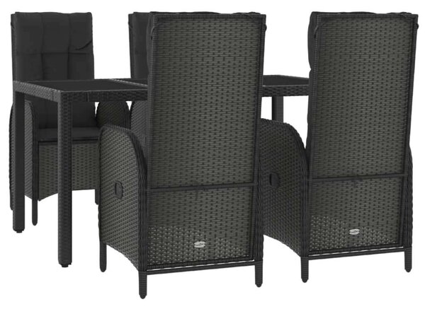 Polyrattan Kerti Étkezőgarnitúra - 5 részes - Fekete