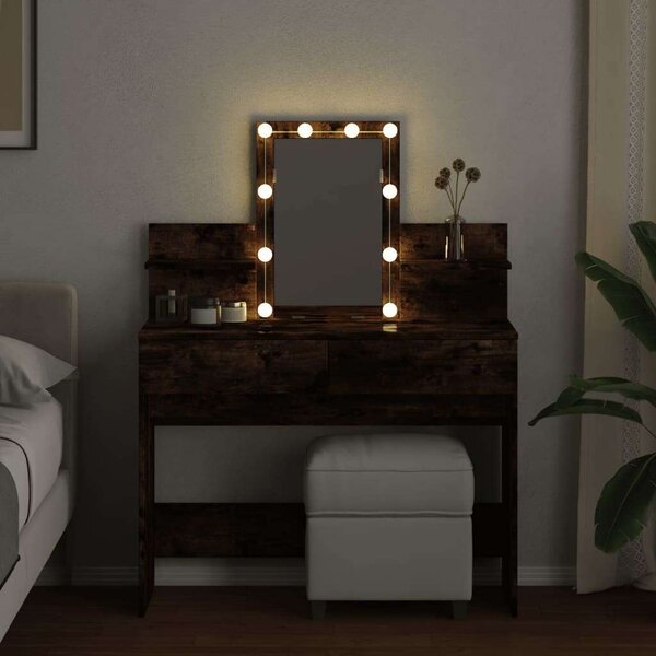 VidaXL Sminkasztal - LED-es Tükör - Füstös Tölgy - 100x40x130 cm