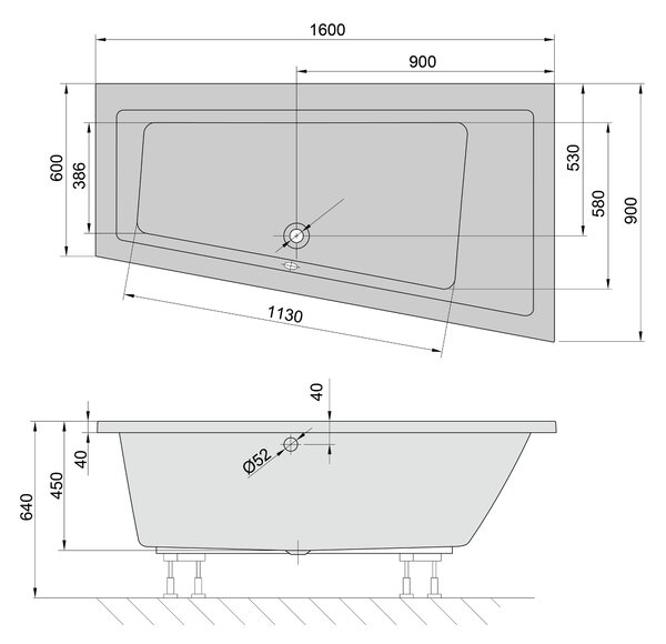 Polysan Polysan, ANDRA R aszimmetrikus kád 160x90x45cm, fehér, 81541