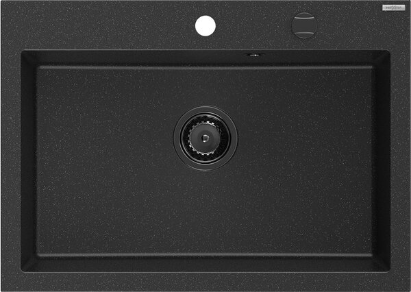 Mexen Elix, 1 tálos gránit mosogató 700 x 500 mm, fekete/ezüst metál, fekete szifon, 6526701005-73-B