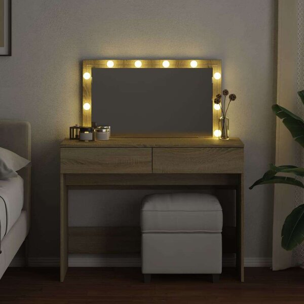 VidaXL LED-es Sminkasztal - Sonoma Tölgy - 100x40x120 cm