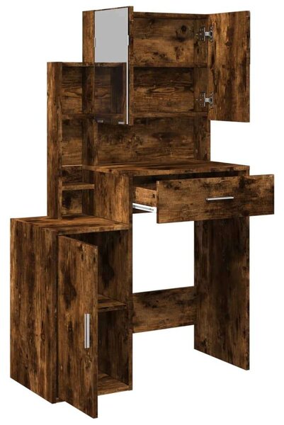 VidaXL Sminkasztal Tükörrel - Füstölt Tölgy - 80x35x132 cm
