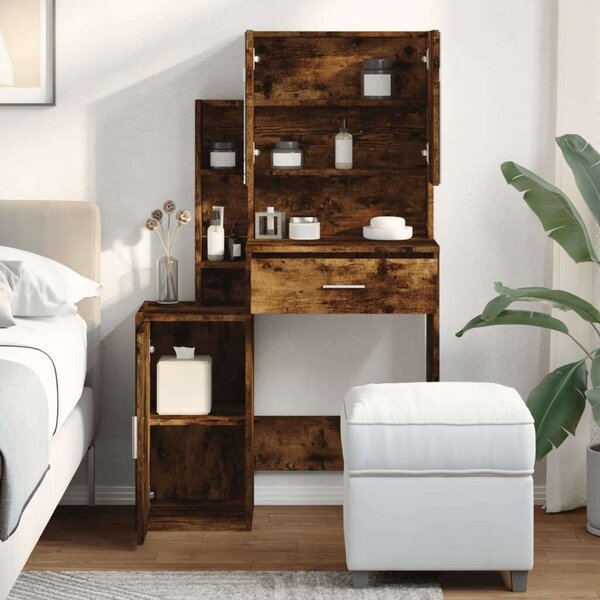 VidaXL Sminkasztal Tükörrel - Füstölt Tölgy - 80x35x132 cm