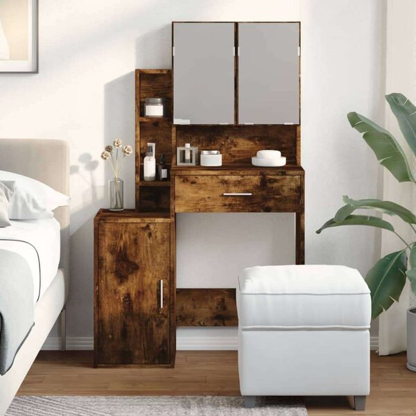 VidaXL Sminkasztal Tükörrel - Füstölt Tölgy - 80x35x132 cm