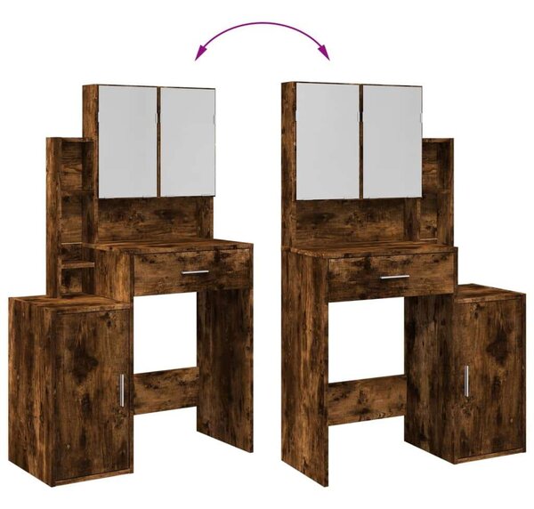 VidaXL Sminkasztal Tükörrel - Füstölt Tölgy - 80x35x132 cm